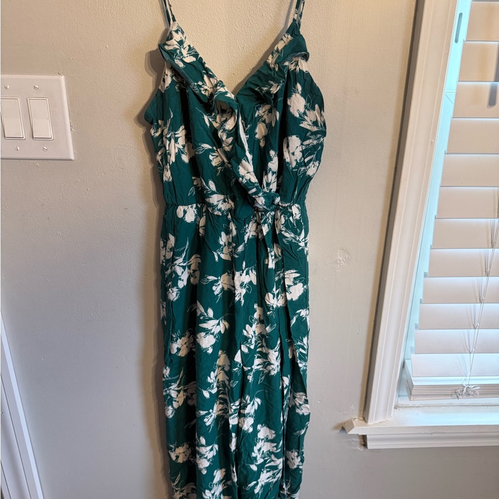 Lush Teal Floral Capri Jumpsuit